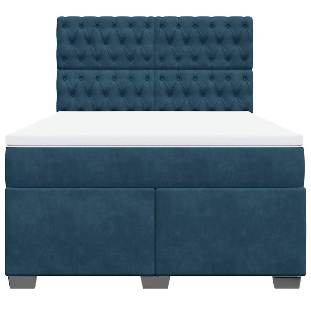 vidaXL Κρεβάτι Boxspring με Στρώμα Μπλε 140x200 εκ. Βελούδινο