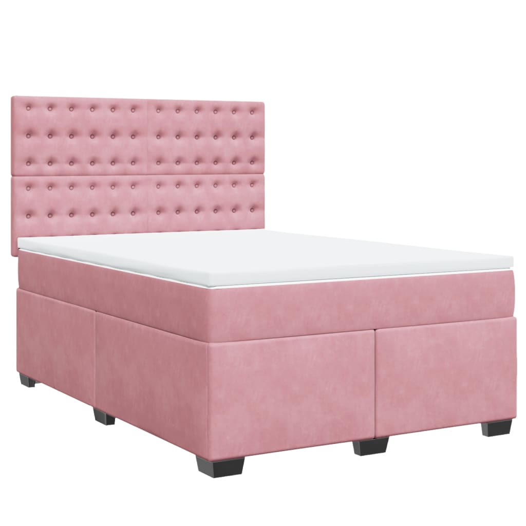 vidaXL Κρεβάτι Boxspring με Στρώμα Ροζ 140x200 εκ. Βελούδινο