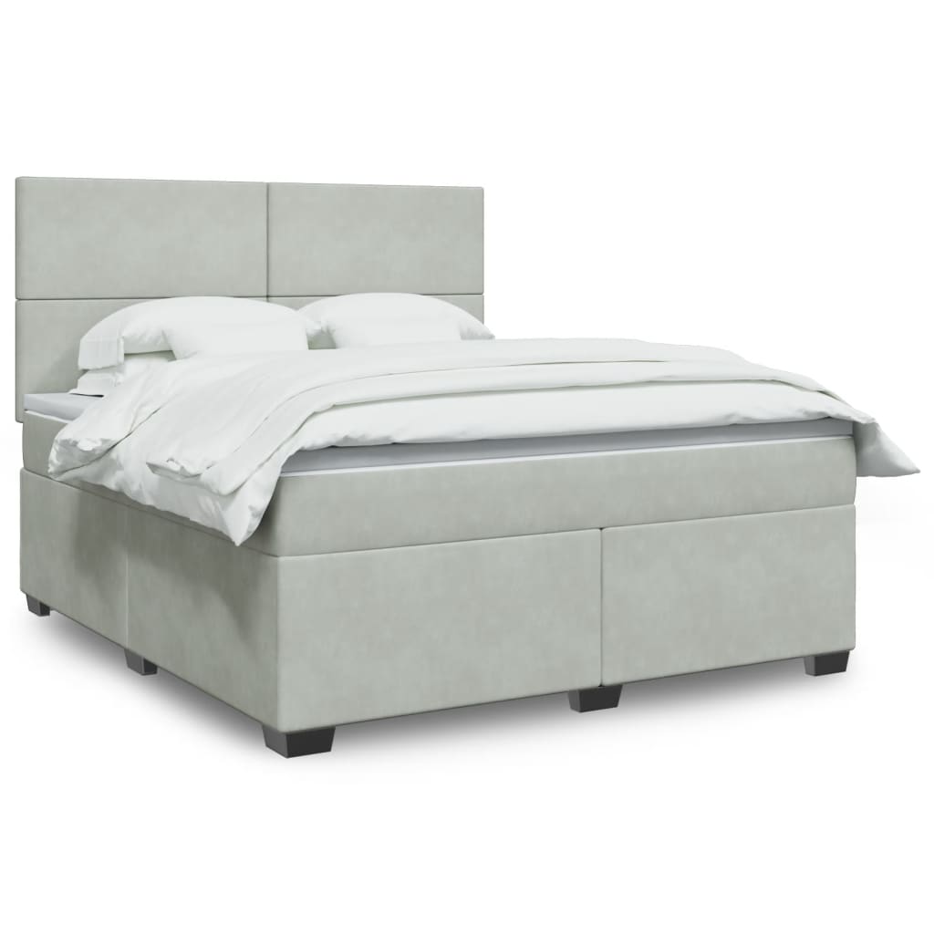 vidaXL Κρεβάτι Boxspring με Στρώμα Ανοιχτό Γκρι 180x200 εκ. Βελούδινο