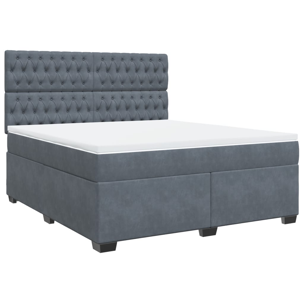 vidaXL Κρεβάτι Boxspring με Στρώμα Σκούρο Γκρι 180x200 εκ. Βελούδινο