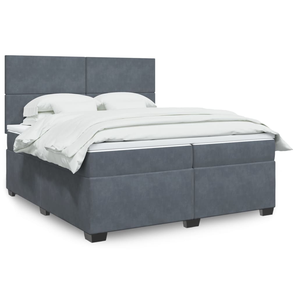 vidaXL Κρεβάτι Boxspring με Στρώμα Σκούρο Γκρι 200x200 εκ. Βελούδινο