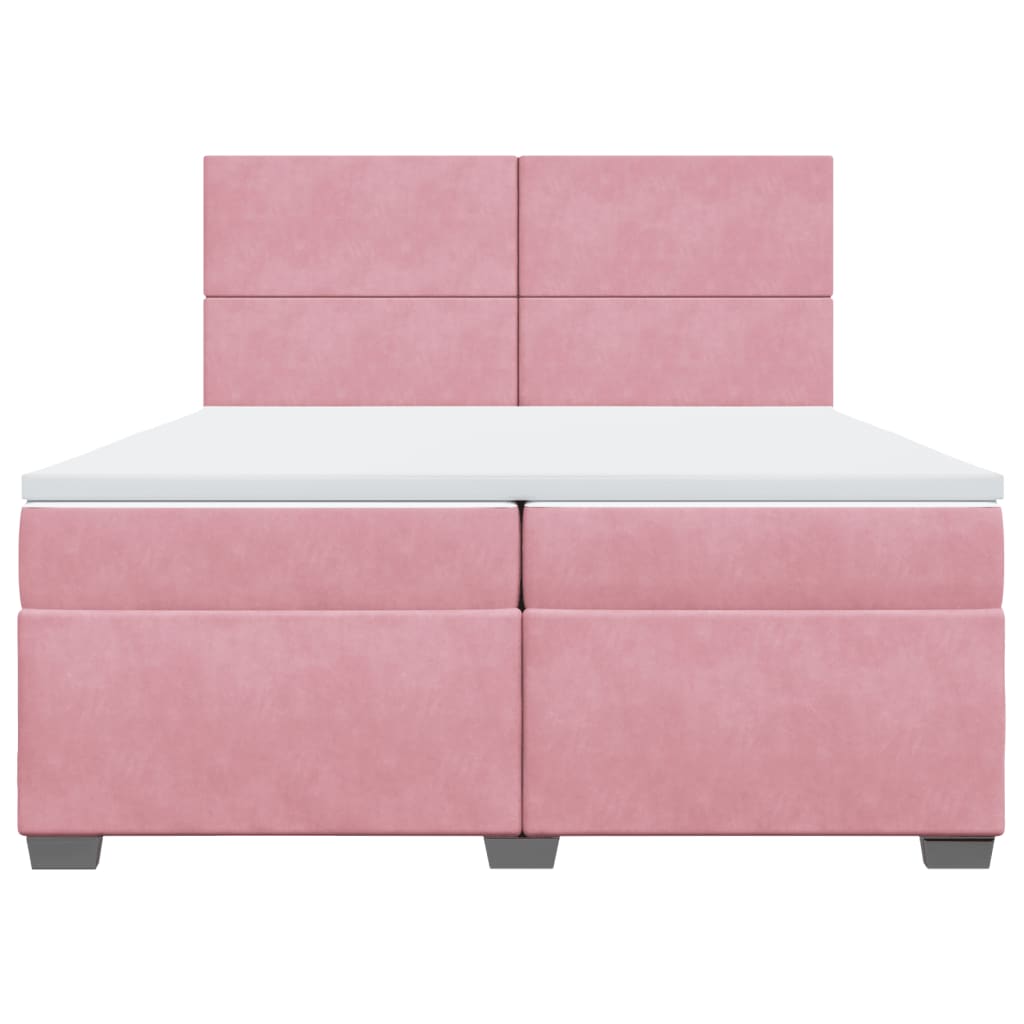 vidaXL Κρεβάτι Boxspring με Στρώμα Ροζ 200x200 εκ. Βελούδινο
