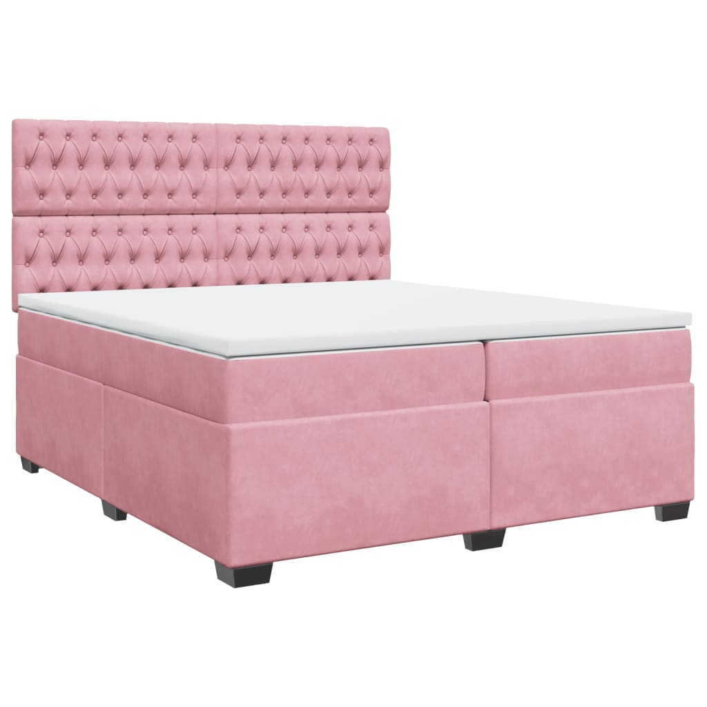 vidaXL Κρεβάτι Boxspring με Στρώμα Ροζ 200x200 εκ. Βελούδινο
