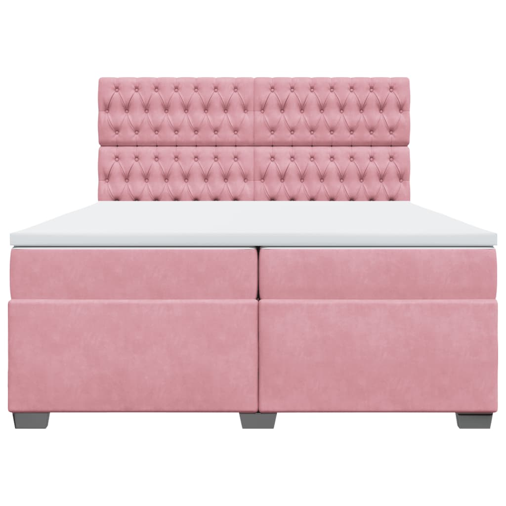 vidaXL Κρεβάτι Boxspring με Στρώμα Ροζ 200x200 εκ. Βελούδινο