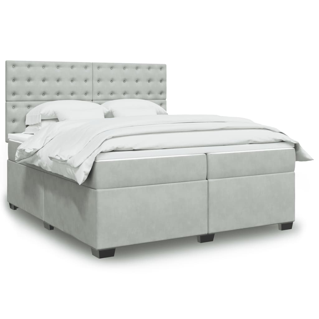 vidaXL Κρεβάτι Boxspring με Στρώμα Ανοιχτό Γκρι 200x200 εκ. Βελούδινο