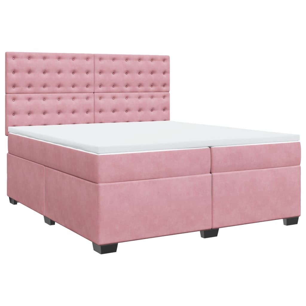vidaXL Κρεβάτι Boxspring με Στρώμα Ροζ 200x200 εκ. Βελούδινο