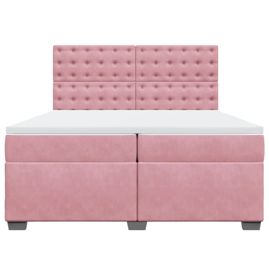 vidaXL Κρεβάτι Boxspring με Στρώμα Ροζ 200x200 εκ. Βελούδινο