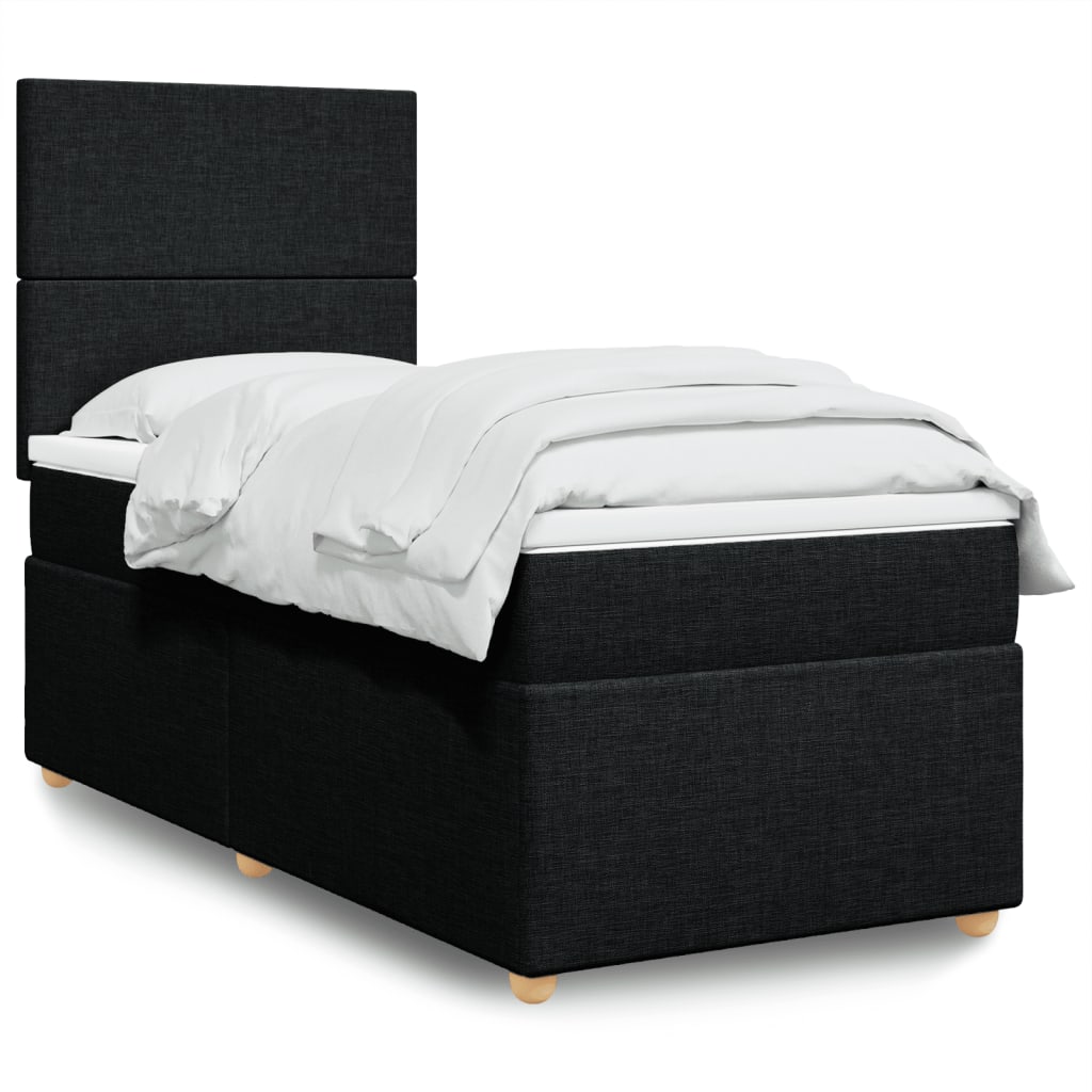 vidaXL Κρεβάτι Boxspring με Στρώμα Μαύρο 90x200 εκ. Υφασμάτινο