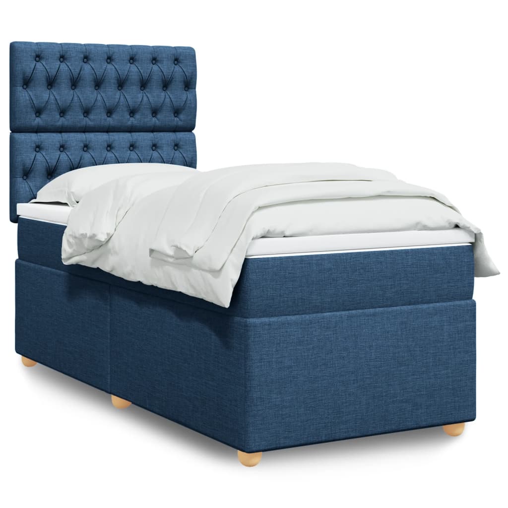 vidaXL Κρεβάτι Boxspring με Στρώμα Μπλε 90x200 εκ.Υφασμάτινο
