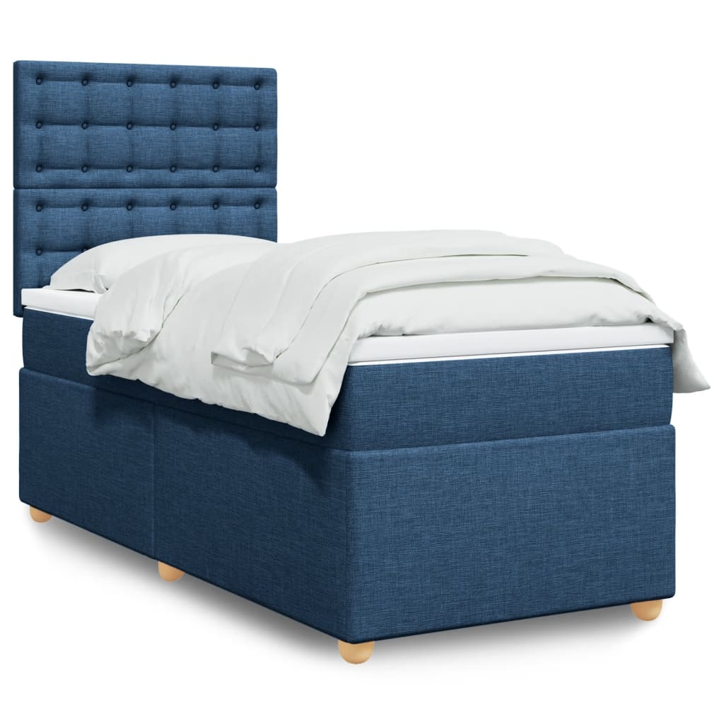 vidaXL Κρεβάτι Boxspring με Στρώμα Μπλε 90x200 εκ.Υφασμάτινο
