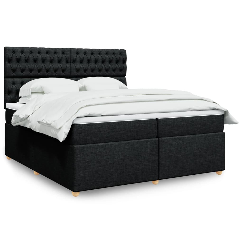 vidaXL Κρεβάτι Boxspring με Στρώμα Μαύρο 200x200 εκ. Υφασμάτινο