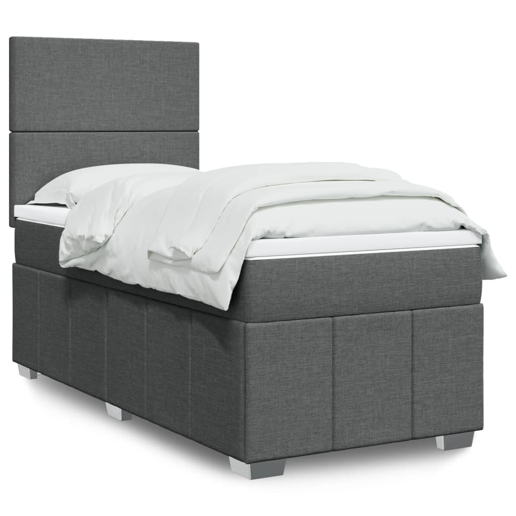 vidaXL Κρεβάτι Boxspring με Στρώμα Σκούρο Γκρι 90x190 εκ. Υφασμάτινο