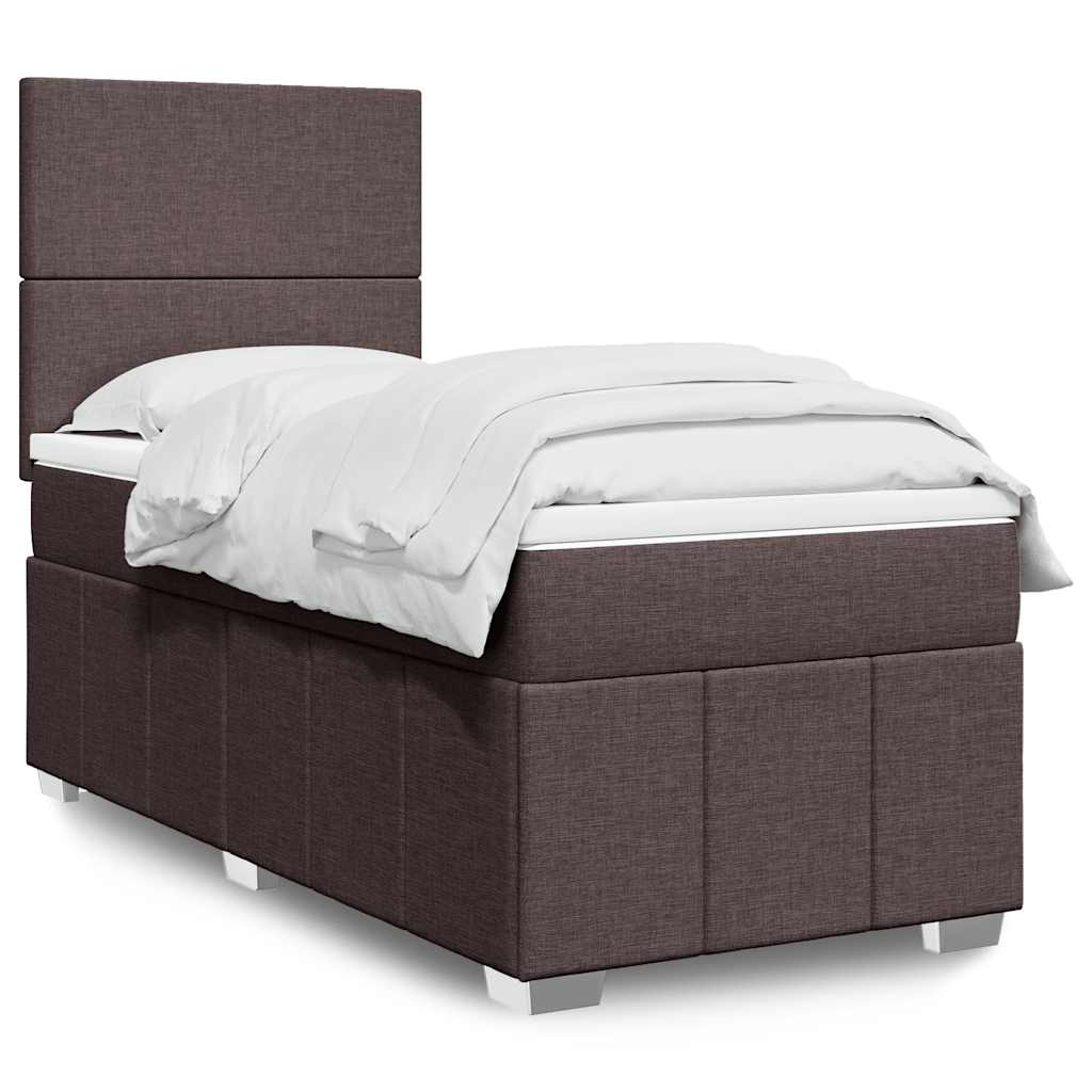 vidaXL Κρεβάτι Boxspring με Στρώμα Σκούρο Καφέ 90x200 εκ. Υφασμάτινο