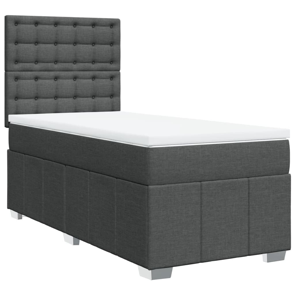 vidaXL Κρεβάτι Boxspring με Στρώμα Σκούρο Γκρι 90x200 εκ. Υφασμάτινο