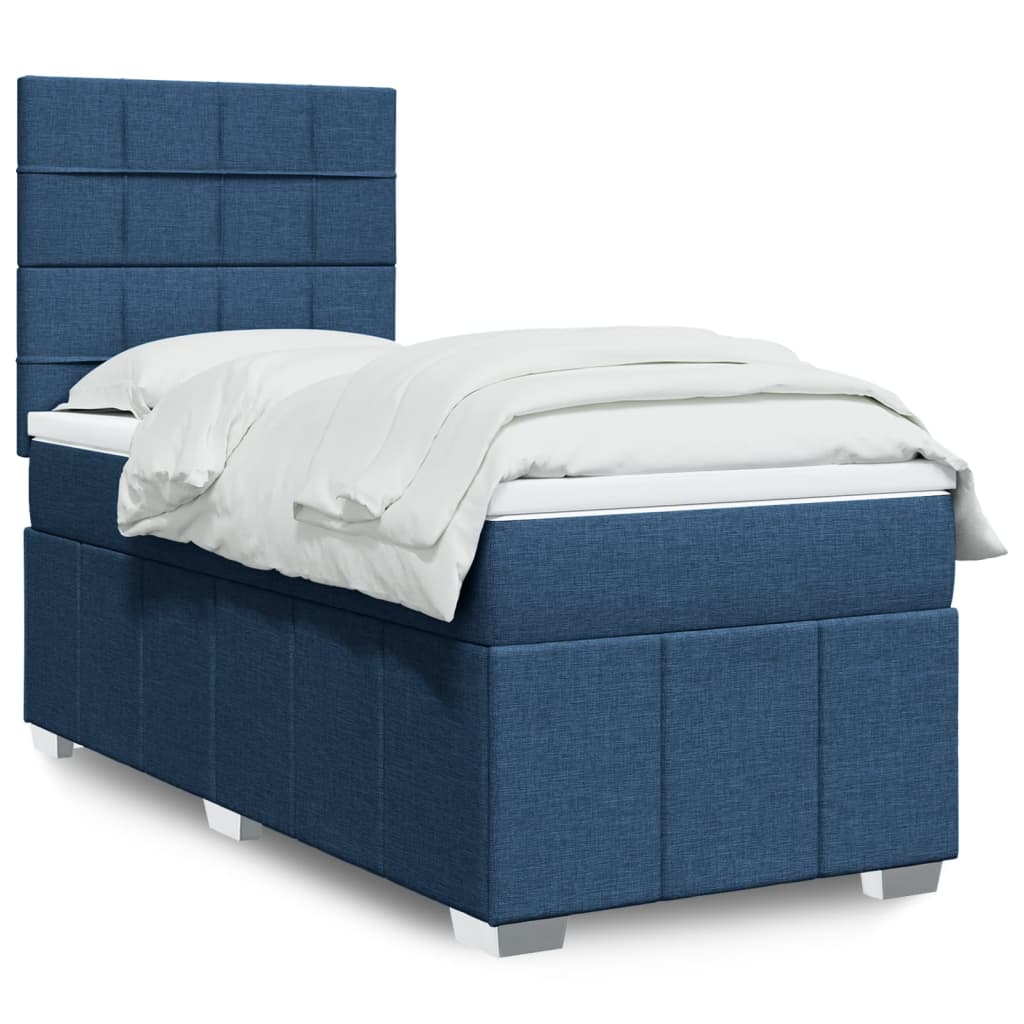 vidaXL Κρεβάτι Boxspring με Στρώμα Μπλε 100 x 200 εκ. Υφασμάτινο