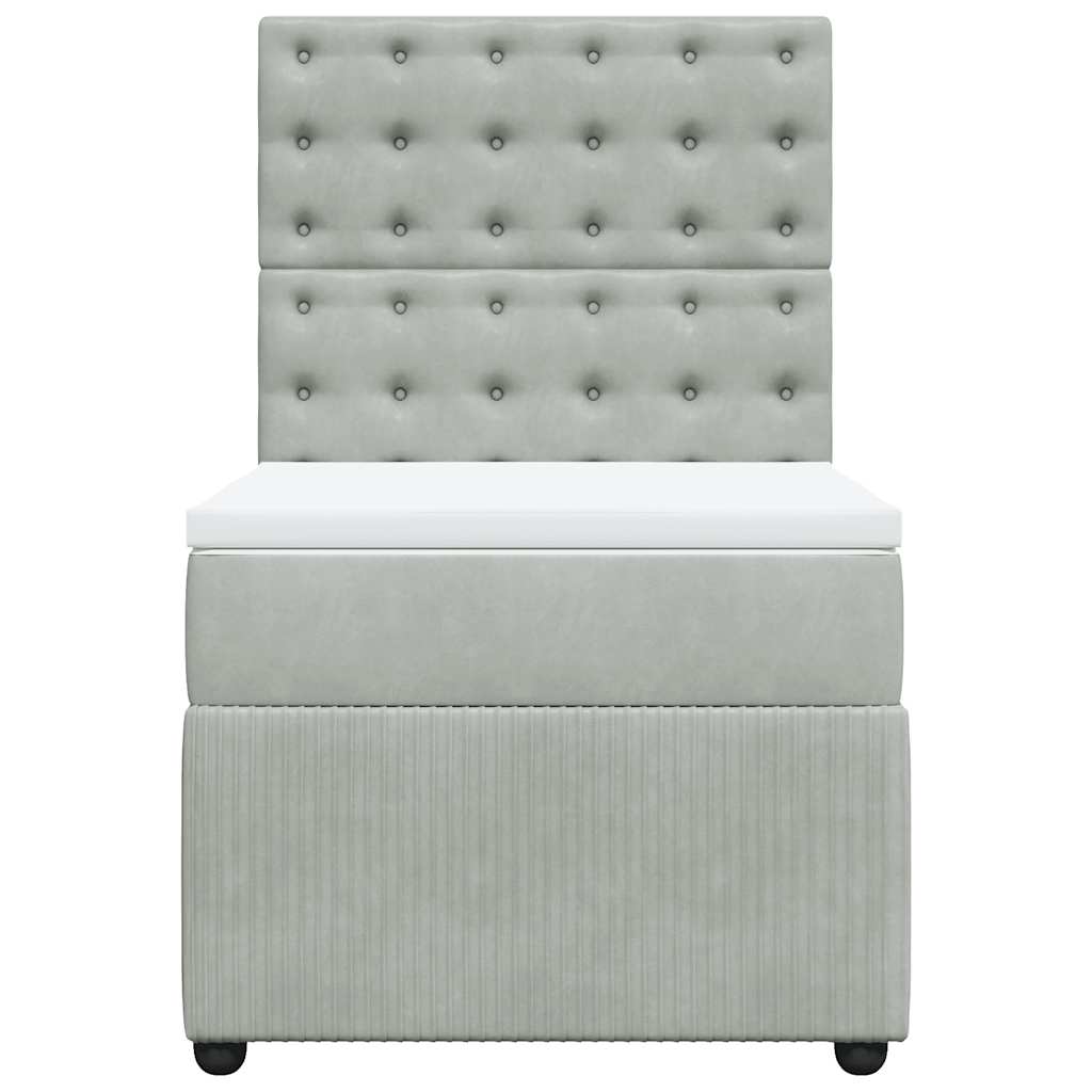 vidaXL Κρεβάτι Boxspring με Στρώμα Ανοιχτό Γκρι 90x190 εκ. Βελούδινο