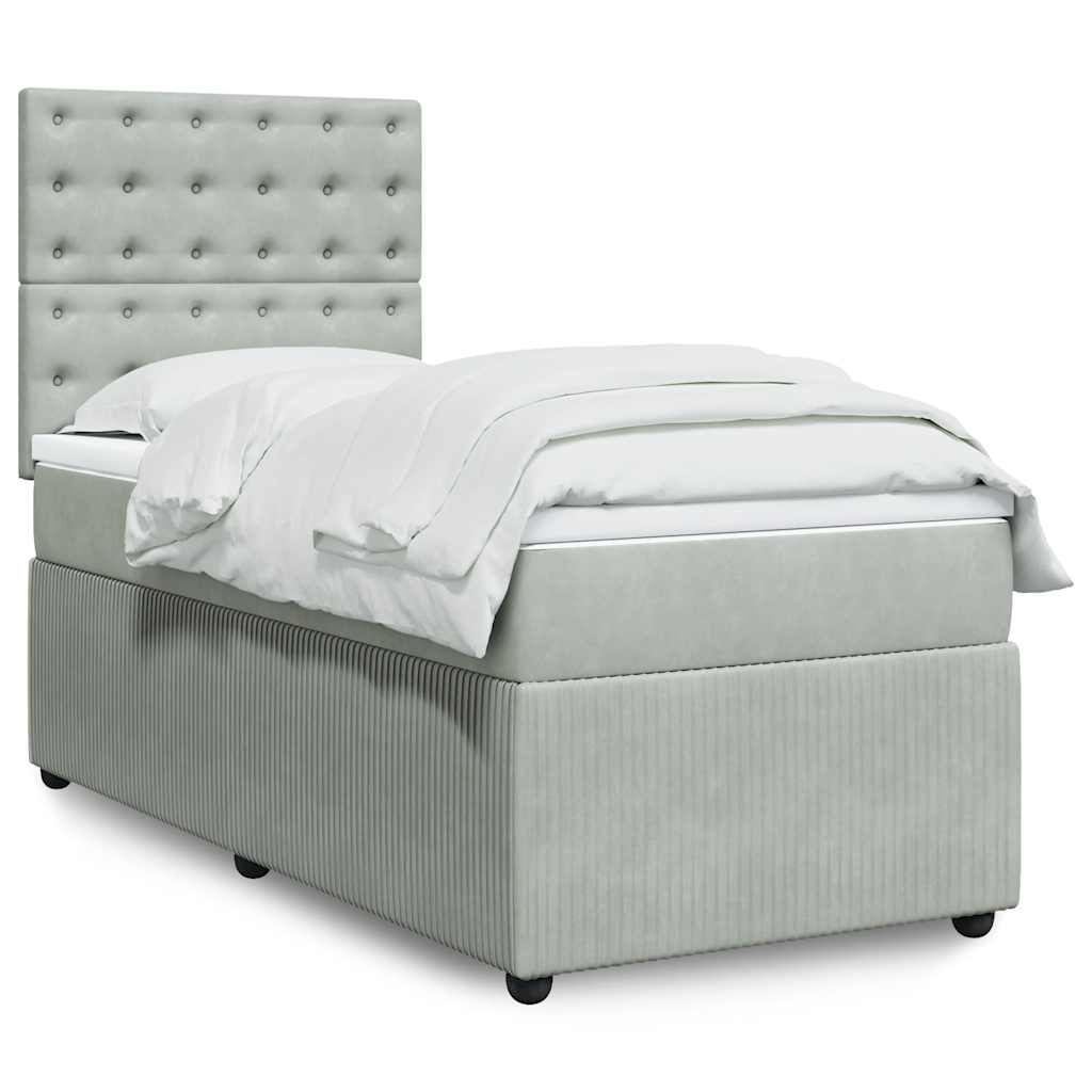 vidaXL Κρεβάτι Boxspring με Στρώμα Ανοιχτό Γκρι 90x190 εκ. Βελούδινο