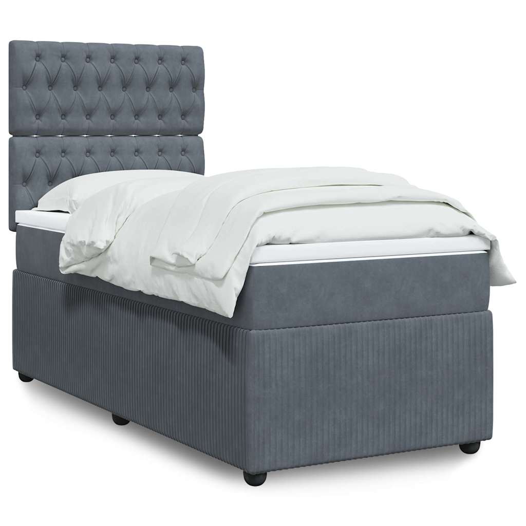 vidaXL Κρεβάτι Boxspring με Στρώμα Σκούρο Γκρι 100x200 εκ. Βελούδινο