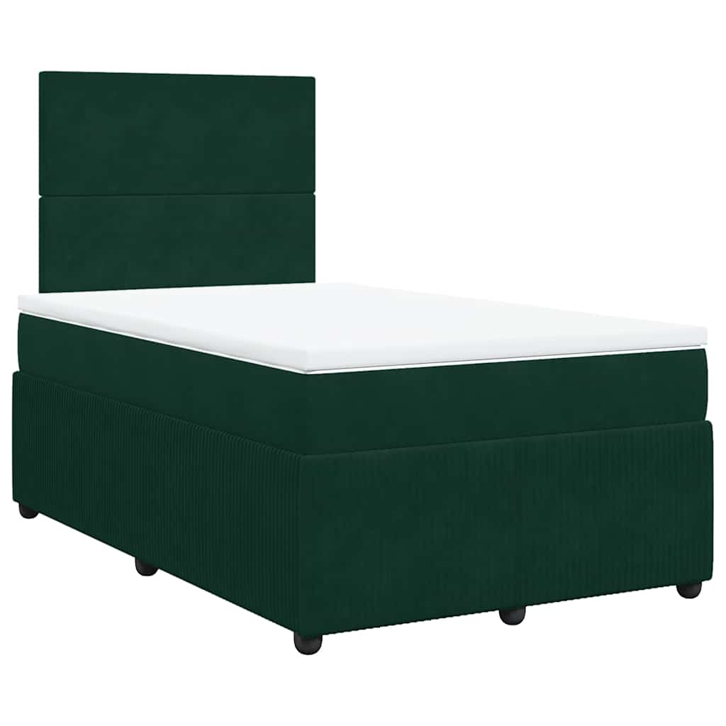 vidaXL Κρεβάτι Boxspring με Στρώμα Σκούρο Πράσινο 120x200εκ. Βελούδινο