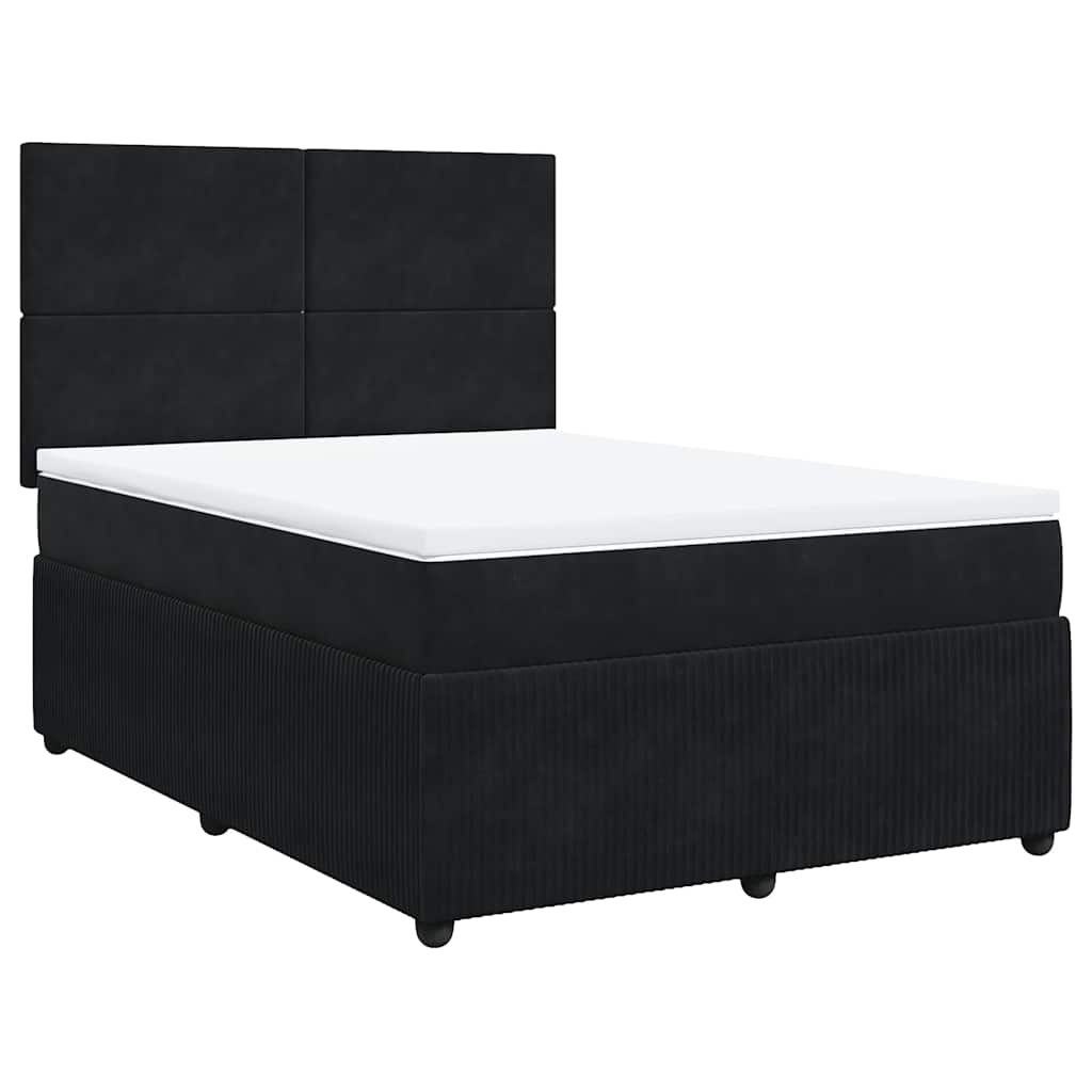 vidaXL Κρεβάτι Boxspring με Στρώμα Μαύρο 140x200 εκ. Βελούδινο