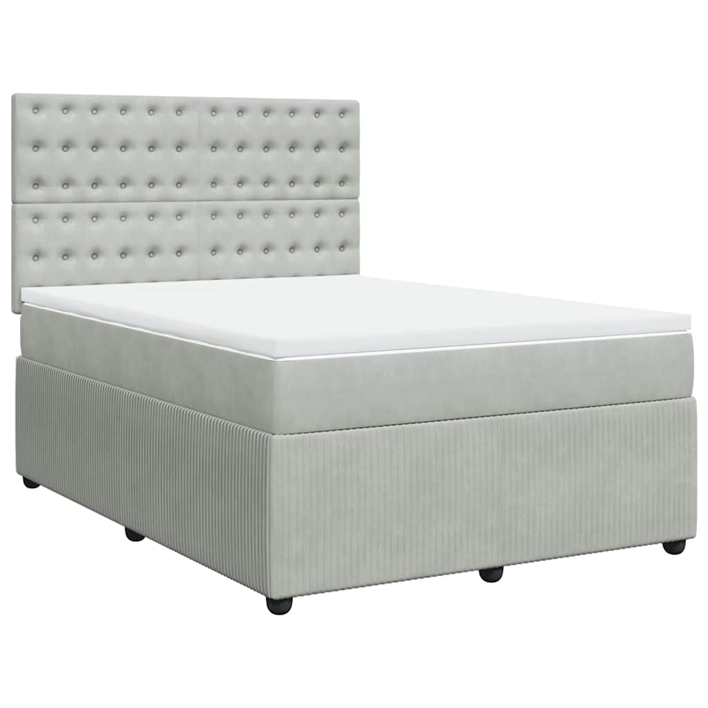 vidaXL Κρεβάτι Boxspring με Στρώμα Ανοιχτό Γκρι 160x200 εκ. Βελούδινο