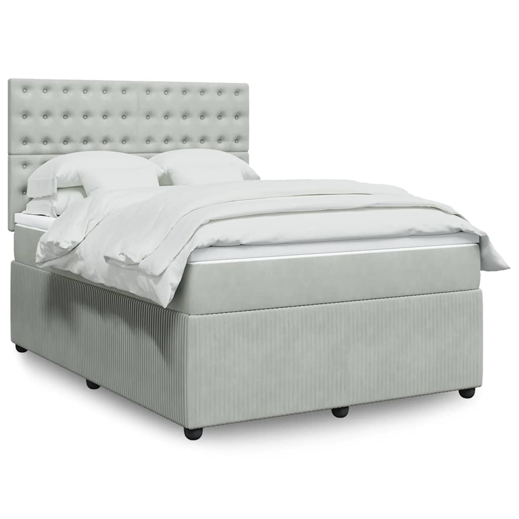 vidaXL Κρεβάτι Boxspring με Στρώμα Ανοιχτό Γκρι 160x200 εκ. Βελούδινο