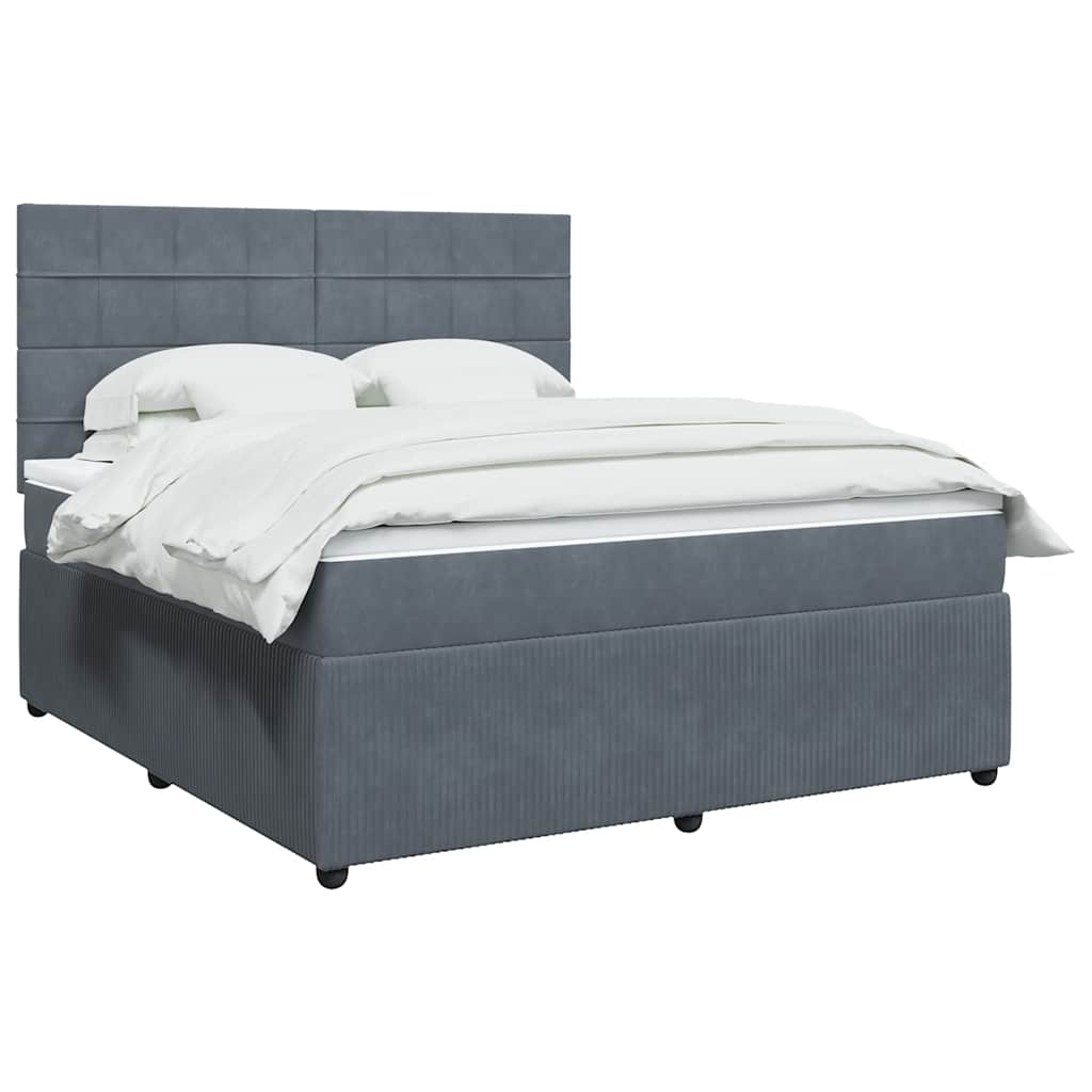 vidaXL Κρεβάτι Boxspring με Στρώμα Σκούρο Γκρι 180x200 εκ. Βελούδινο