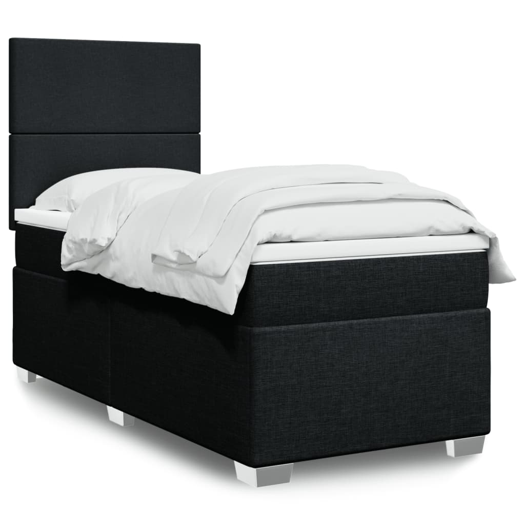 vidaXL Κρεβάτι Boxspring με Στρώμα Μαύρο 90x200 εκ. Υφασμάτινο