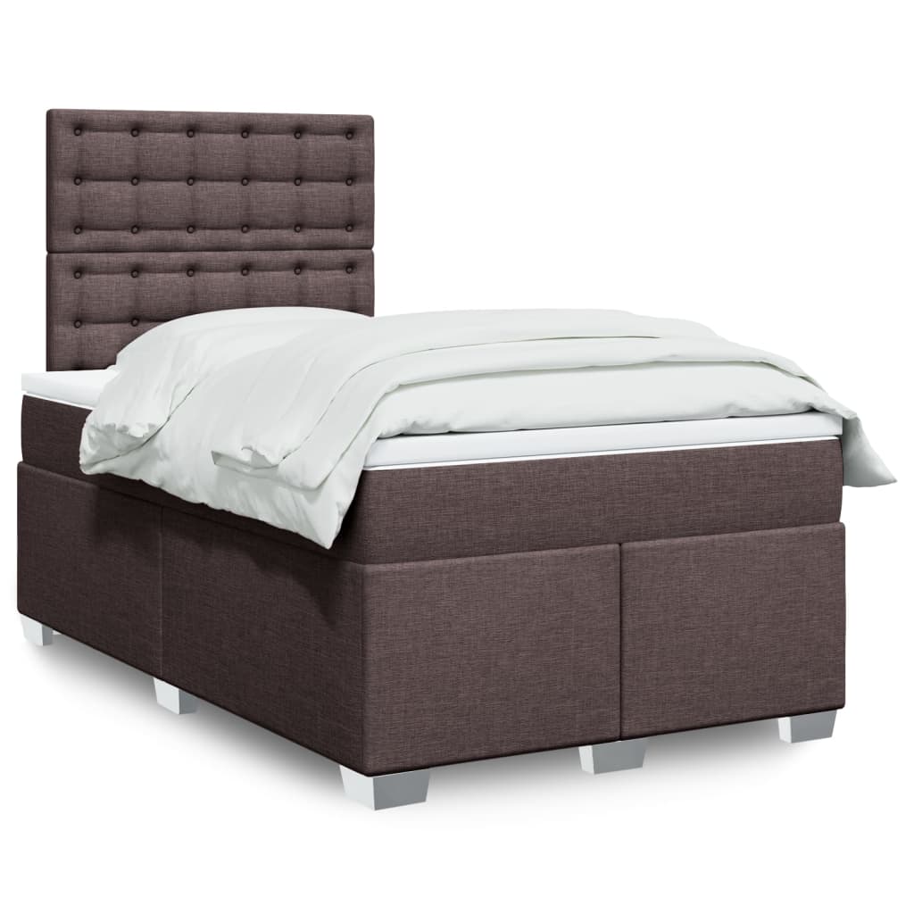 vidaXL Κρεβάτι Boxspring με Στρώμα Σκούρο Καφέ 120x190 εκ Υφασμάτινο