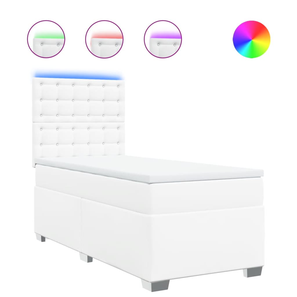 vidaXL Κρεβάτι Boxspring με Στρώμα Λευκό 80 x 200 εκ. Συνθετικό Δέρμα