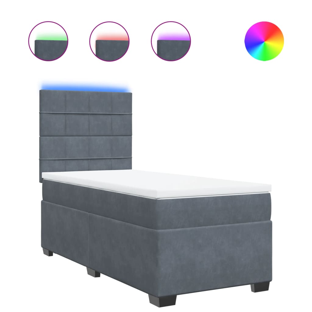 vidaXL Κρεβάτι Boxspring με Στρώμα Σκούρο Γκρι 90x190 εκ. Βελούδινο
