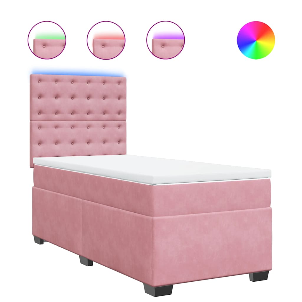 vidaXL Κρεβάτι Boxspring με Στρώμα Ροζ 90x190 εκ. Βελούδινο