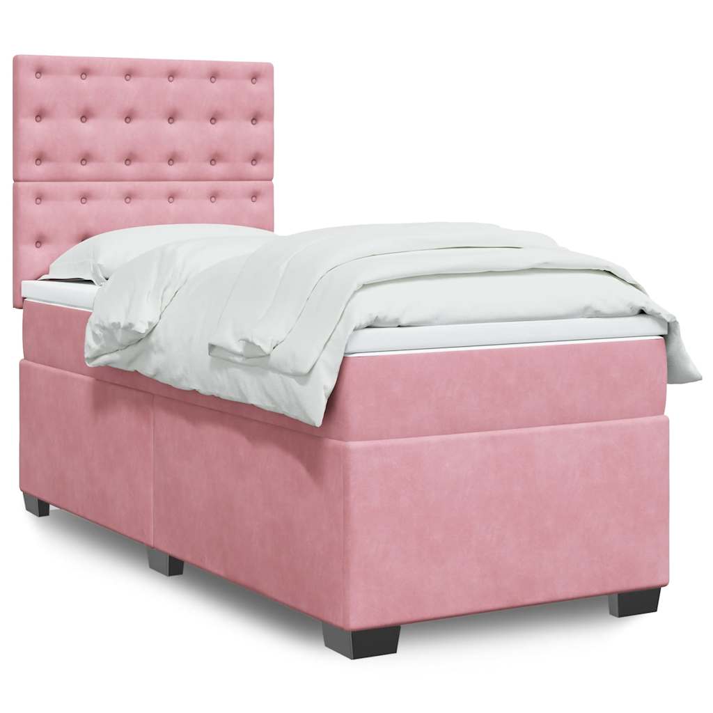 vidaXL Κρεβάτι Boxspring με Στρώμα Ροζ 90x190 εκ. Βελούδινο