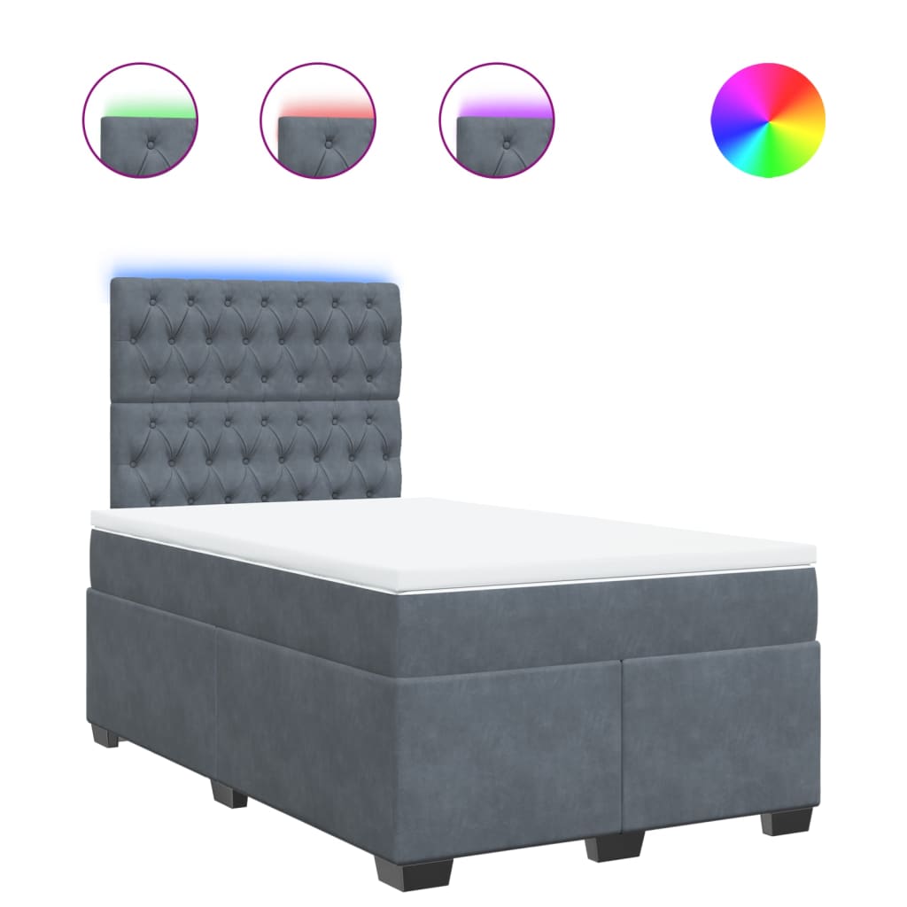 vidaXL Κρεβάτι Boxspring με Στρώμα Σκούρο Γκρι 120x190 εκ. Βελούδινο