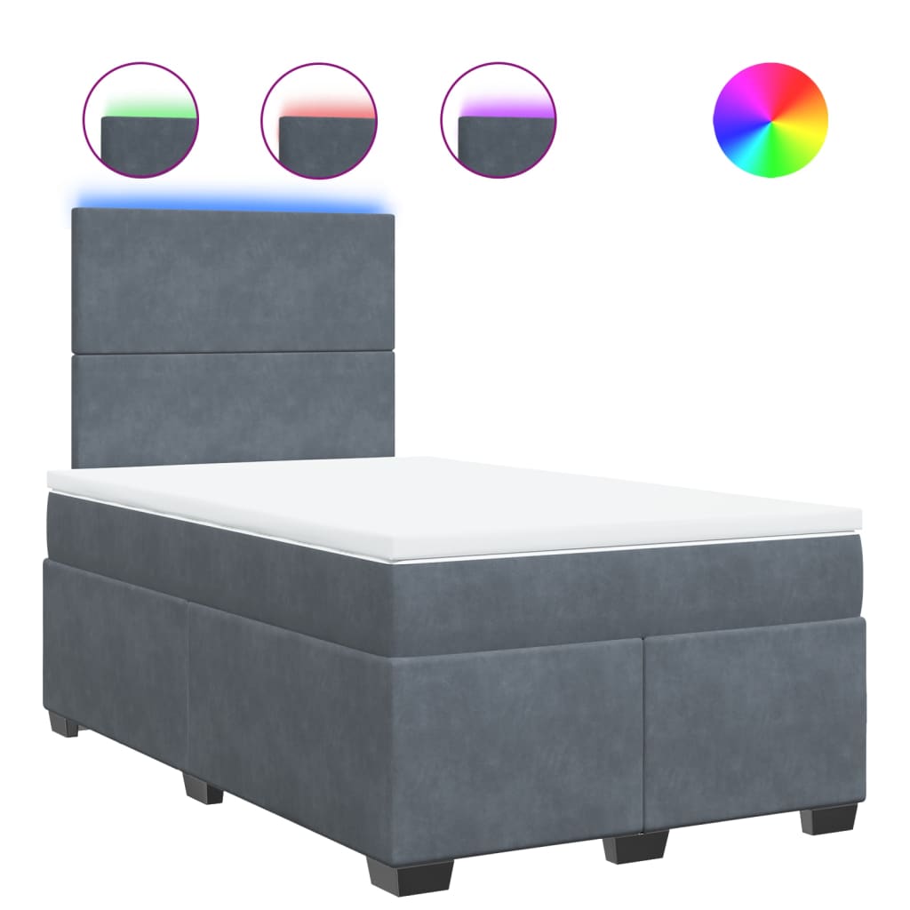 vidaXL Κρεβάτι Boxspring με Στρώμα Σκούρο Γκρι 120x200 εκ. Βελούδινο