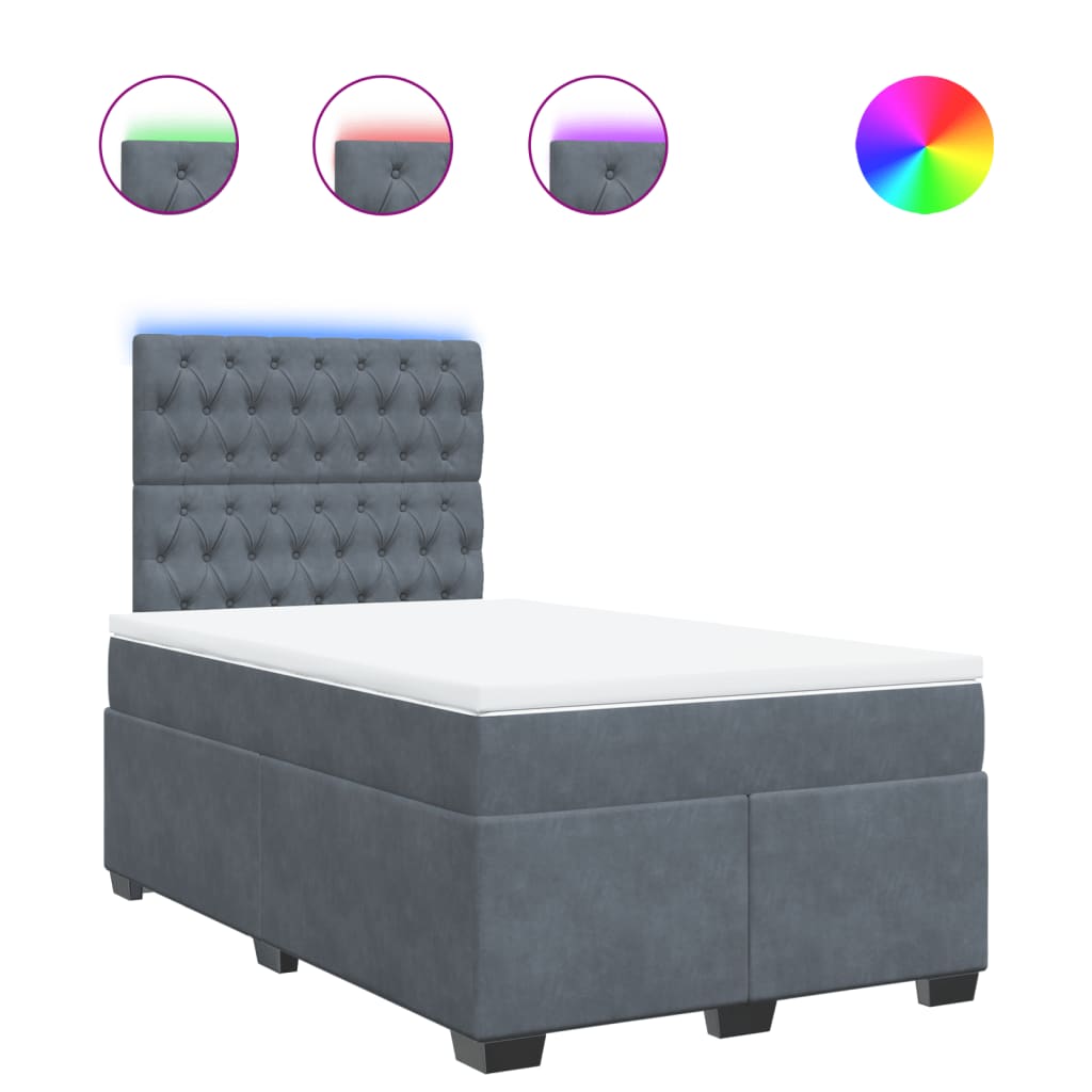 vidaXL Κρεβάτι Boxspring με Στρώμα Σκούρο Γκρι 120x200 εκ. Βελούδινο