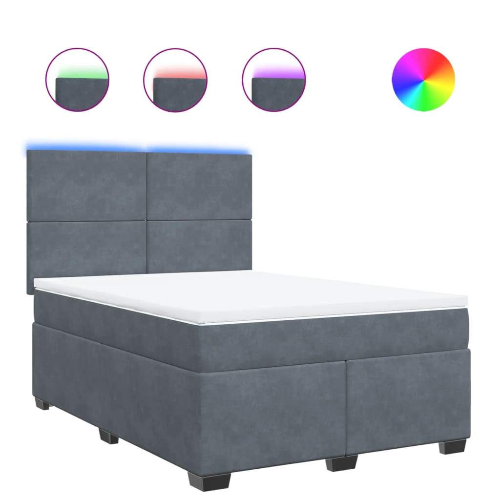 vidaXL Κρεβάτι Boxspring με Στρώμα Σκούρο Γκρι 140x200 εκ. Βελούδινο