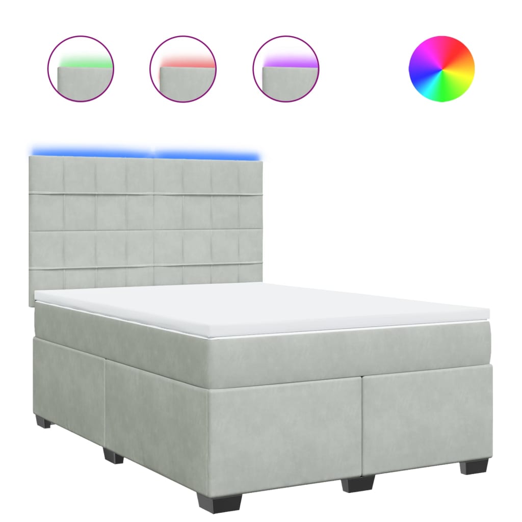 vidaXL Κρεβάτι Boxspring με Στρώμα Ανοιχτό Γκρι 160x200 εκ. Βελούδινο