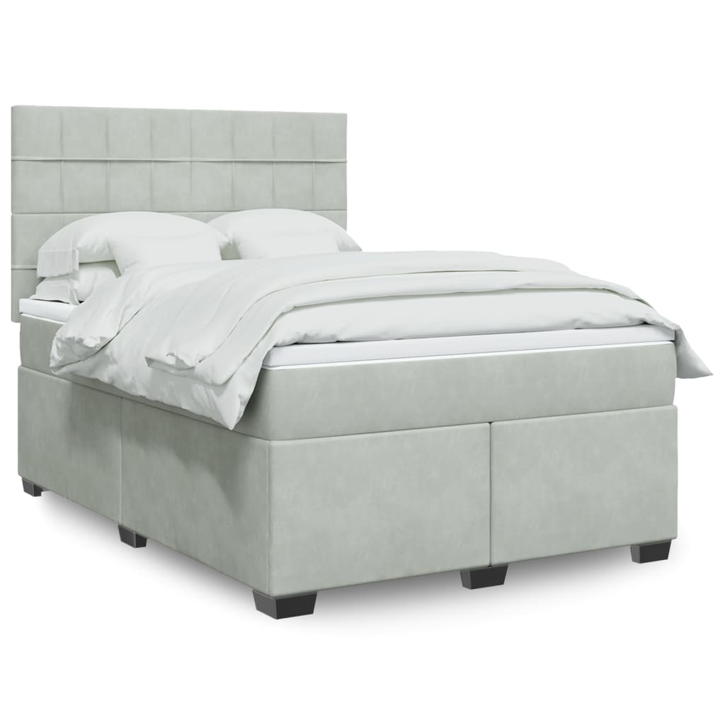 vidaXL Κρεβάτι Boxspring με Στρώμα Ανοιχτό Γκρι 160x200 εκ. Βελούδινο