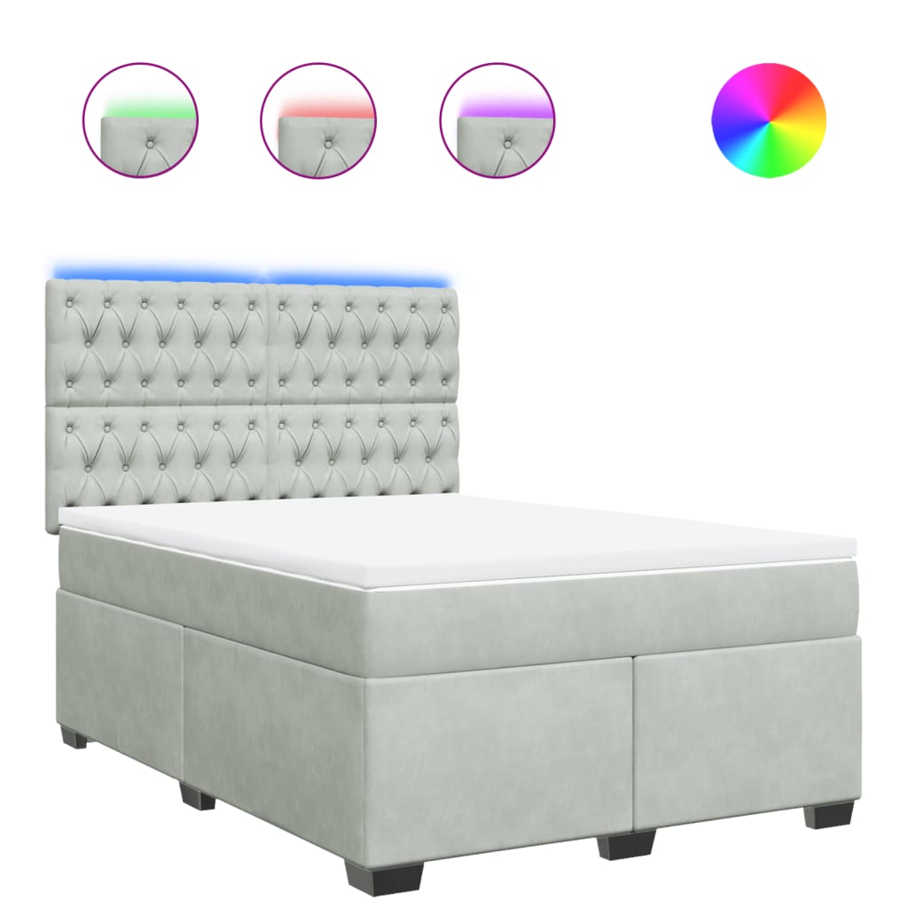 vidaXL Κρεβάτι Boxspring με Στρώμα Ανοιχτό Γκρι 160x200 εκ. Βελούδινο