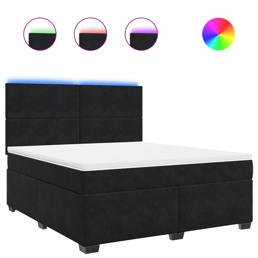 vidaXL Κρεβάτι Boxspring με Στρώμα Μαύρο 180x200 εκ. Βελούδινο