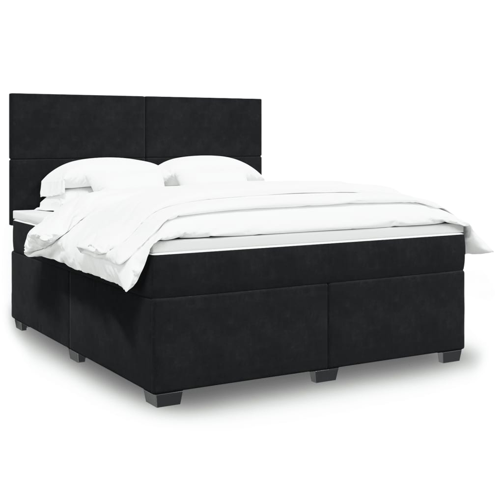 vidaXL Κρεβάτι Boxspring με Στρώμα Μαύρο 180x200 εκ. Βελούδινο