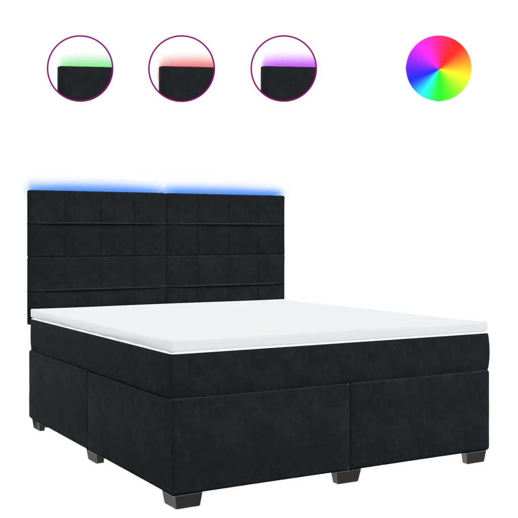 vidaXL Κρεβάτι Boxspring με Στρώμα Μαύρο 180x200 εκ. Βελούδινο