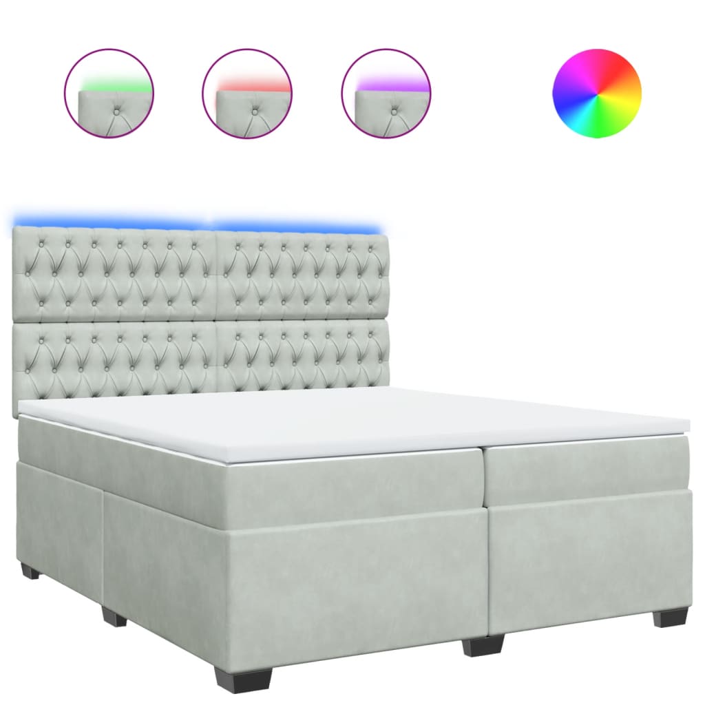 vidaXL Κρεβάτι Boxspring με Στρώμα Ανοιχτό Γκρι 200x200 εκ. Βελούδινο