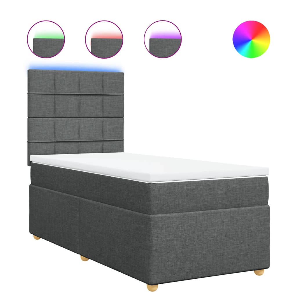 vidaXL Κρεβάτι Boxspring με Στρώμα Σκούρο Γκρι 100x200 εκ. Υφασμάτινο