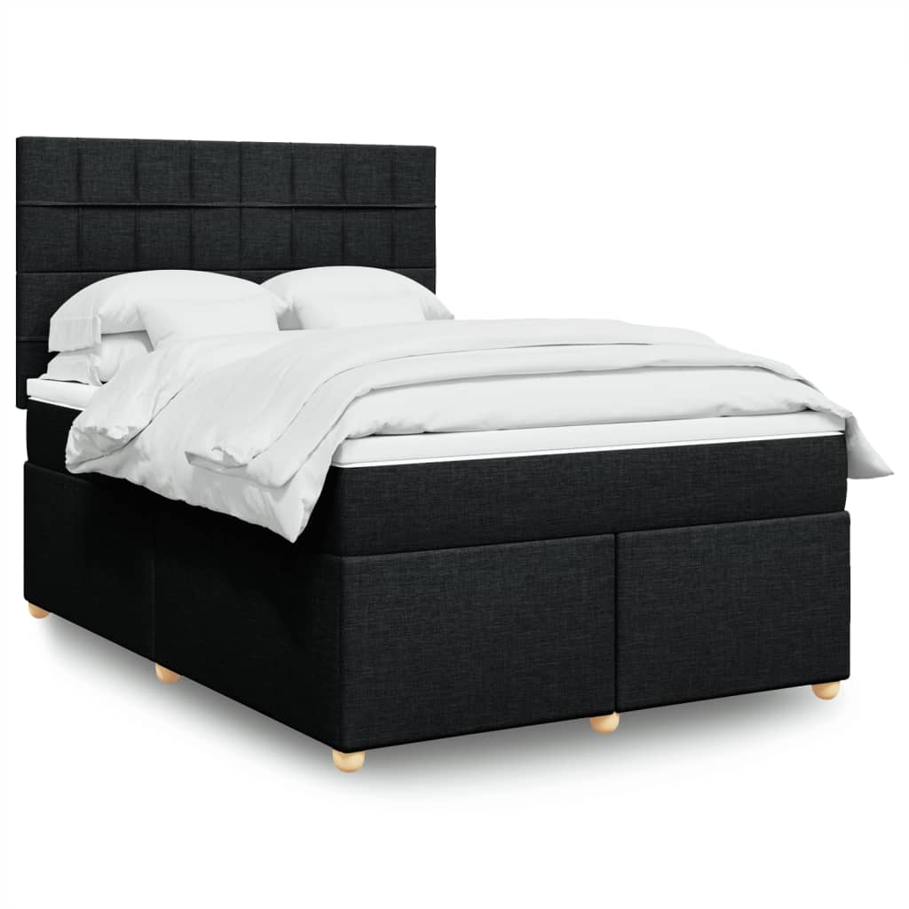 vidaXL Κρεβάτι Boxspring με Στρώμα Μαύρο 140x200 εκ. Υφασμάτινο