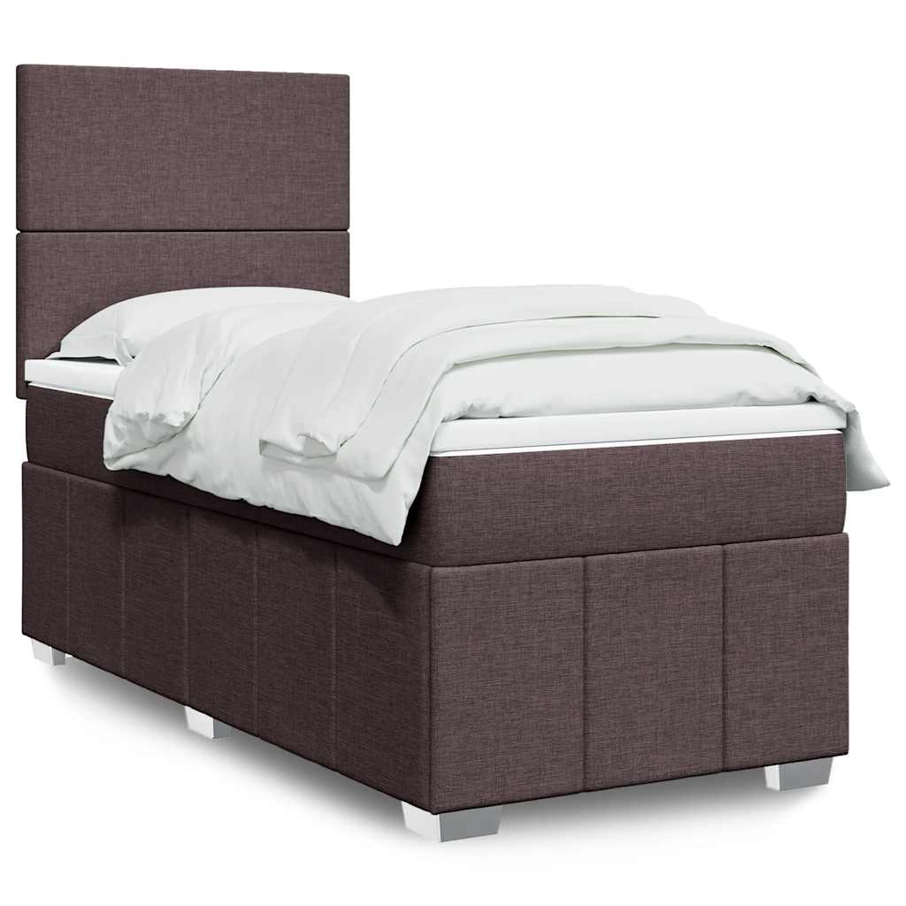 vidaXL Κρεβάτι Boxspring με Στρώμα Σκούρο Καφέ 90x200 εκ. Υφασμάτινο