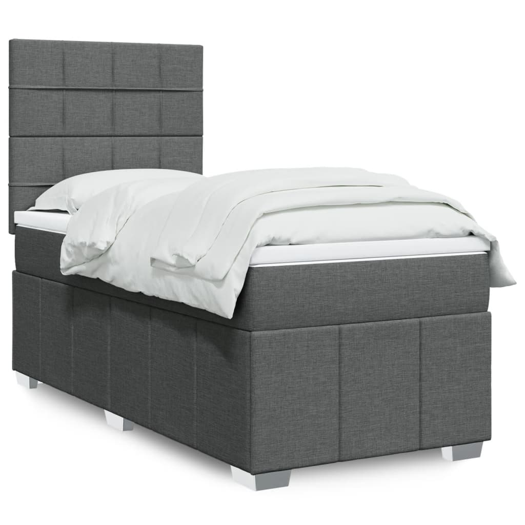 vidaXL Κρεβάτι Boxspring με Στρώμα Σκούρο Γκρι 90x200 εκ. Υφασμάτινο