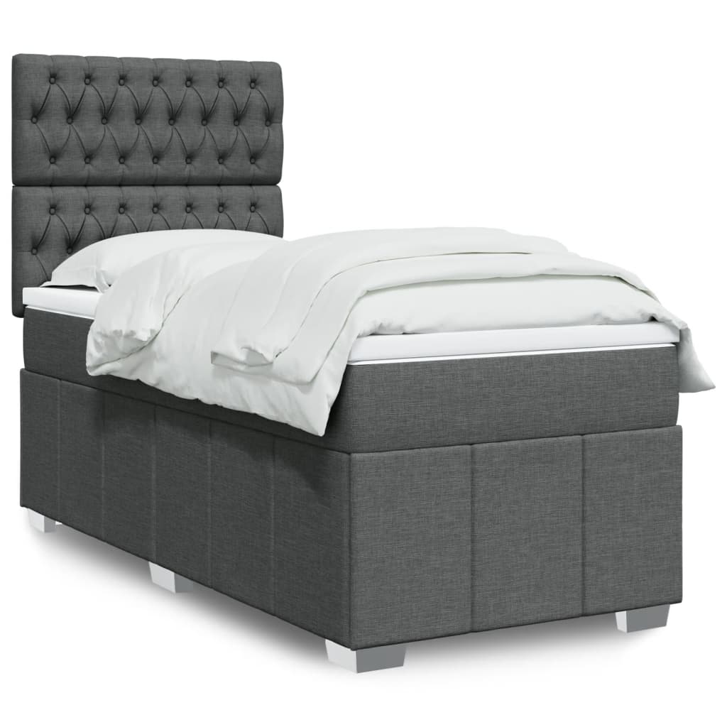 vidaXL Κρεβάτι Boxspring με Στρώμα Σκούρο Γκρι 90x200 εκ. Υφασμάτινο