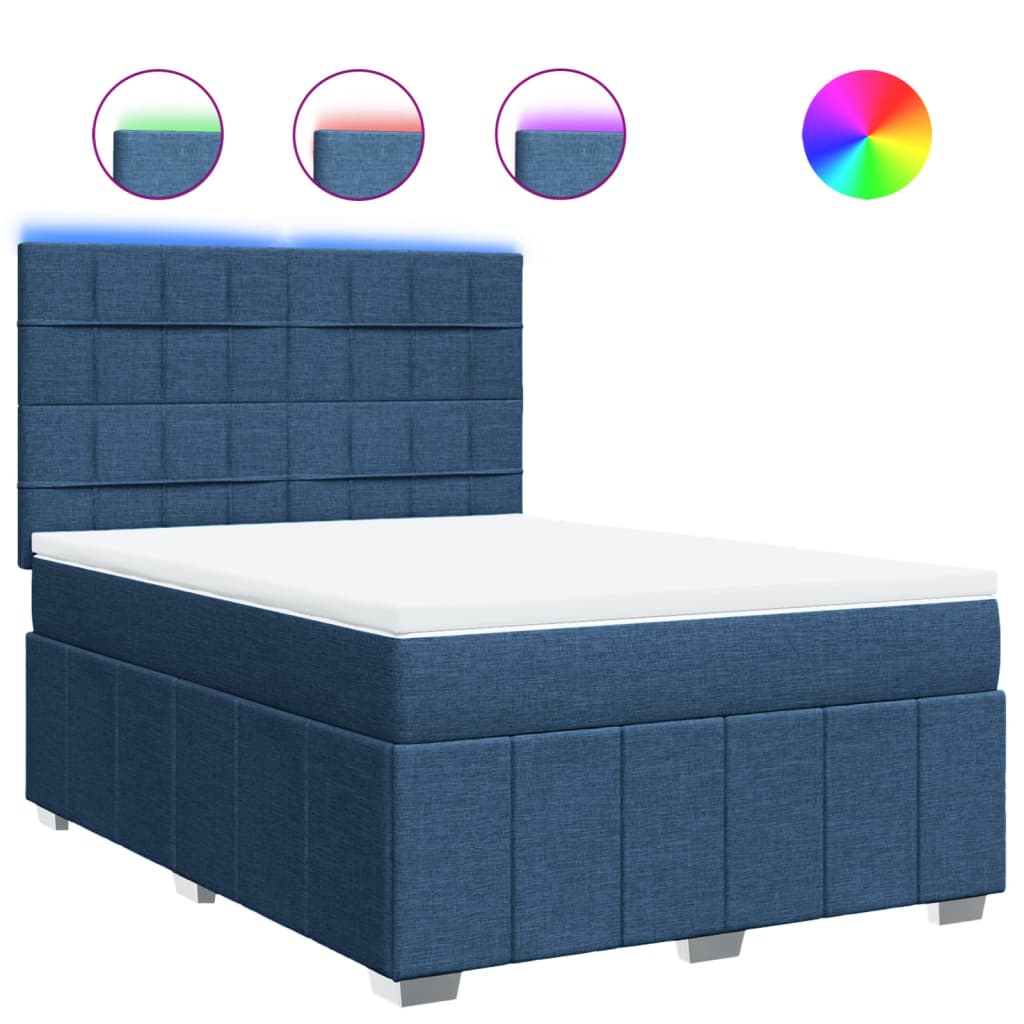 vidaXL Κρεβάτι Boxspring με Στρώμα Μπλε 140x200 εκ. Υφασμάτινο